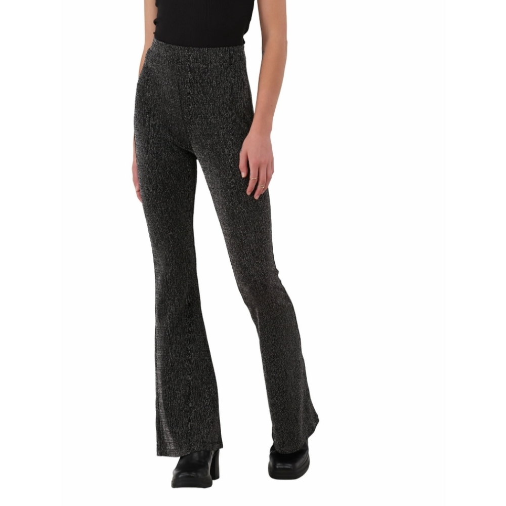 No Boundaries Women's Size XS (0-2) Lurex Flare Pants Black/Silver Metallic NWT